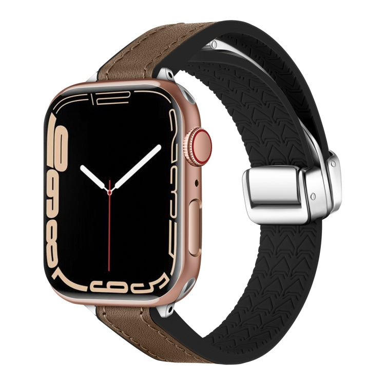 For Apple Watch Series 2 42mm Magnetic Folding Leather Silicone Watch Band(Dark Brown) by bashfashion