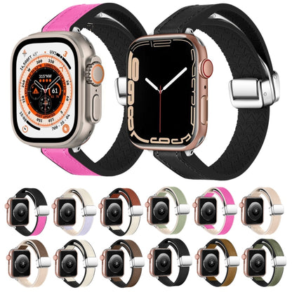 For Apple Watch Ultra 2 49mm Magnetic Folding Leather Silicone Watch Band(Apricot) by bashfashion
