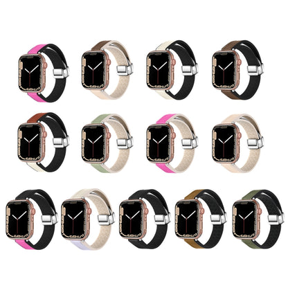 For Apple Watch Series 8 45mm Magnetic Folding Leather Silicone Watch Band(Starlight White) by bashfashion