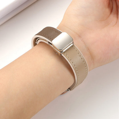 For Apple Watch Ultra 2 49mm Magnetic Folding Leather Silicone Watch Band(Apricot) by bashfashion