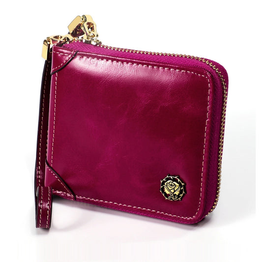 8251 Antimagnetic RFID Multi-function Oil Wax Leather Lady Zipper Wallet Purse with Lanyard(Purple) by bashfashion