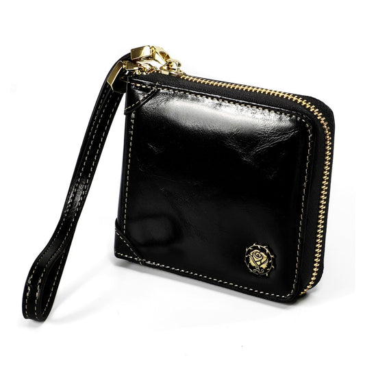 8251 Antimagnetic RFID Multi-function Oil Wax Leather Lady Zipper Wallet Purse with Lanyard(Black) by bashfashion