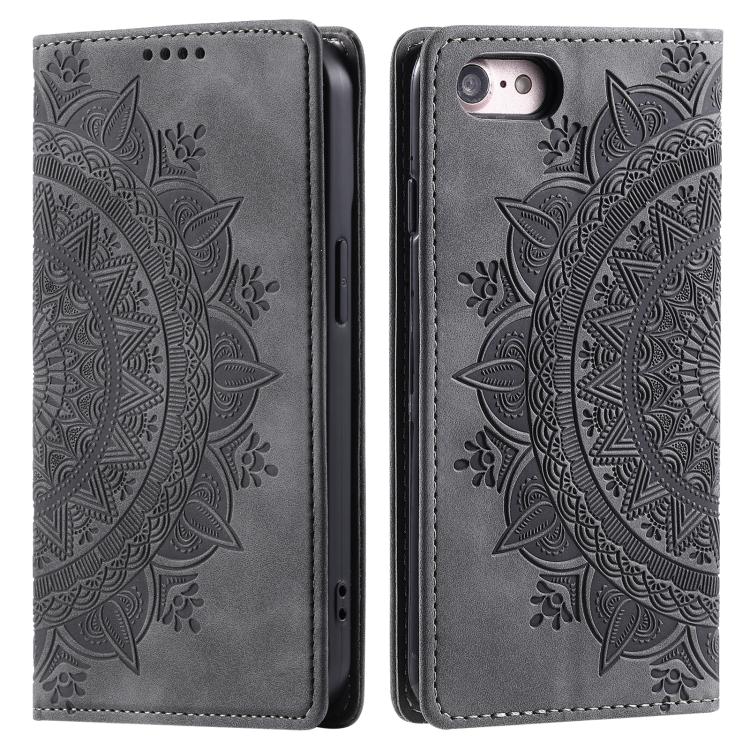 For iPhone 16e Totem Embossed Magnetic Leather Phone Case(Grey) by bashfashion