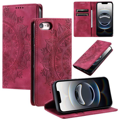 For iPhone 16e Totem Embossed Magnetic Leather Phone Case(Red) by bashfashion