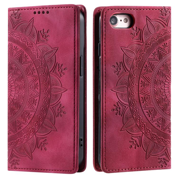 For iPhone 16e Totem Embossed Magnetic Leather Phone Case(Red) by bashfashion