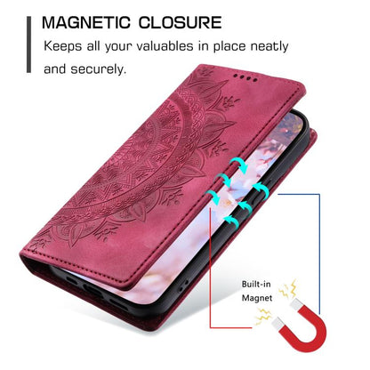 For iPhone 16e Totem Embossed Magnetic Leather Phone Case(Red) by bashfashion