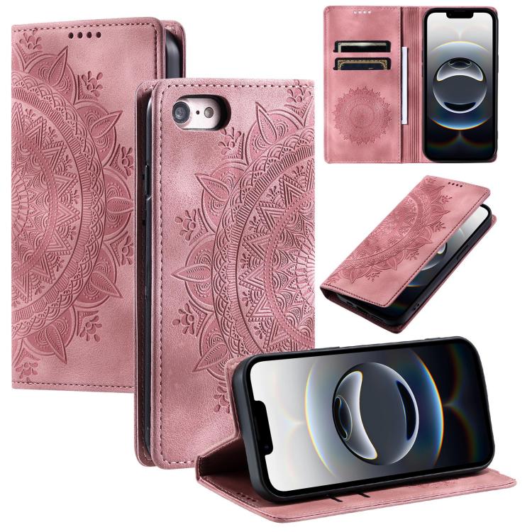 For iPhone 16e Totem Embossed Magnetic Leather Phone Case(Rose Gold) by bashfashion