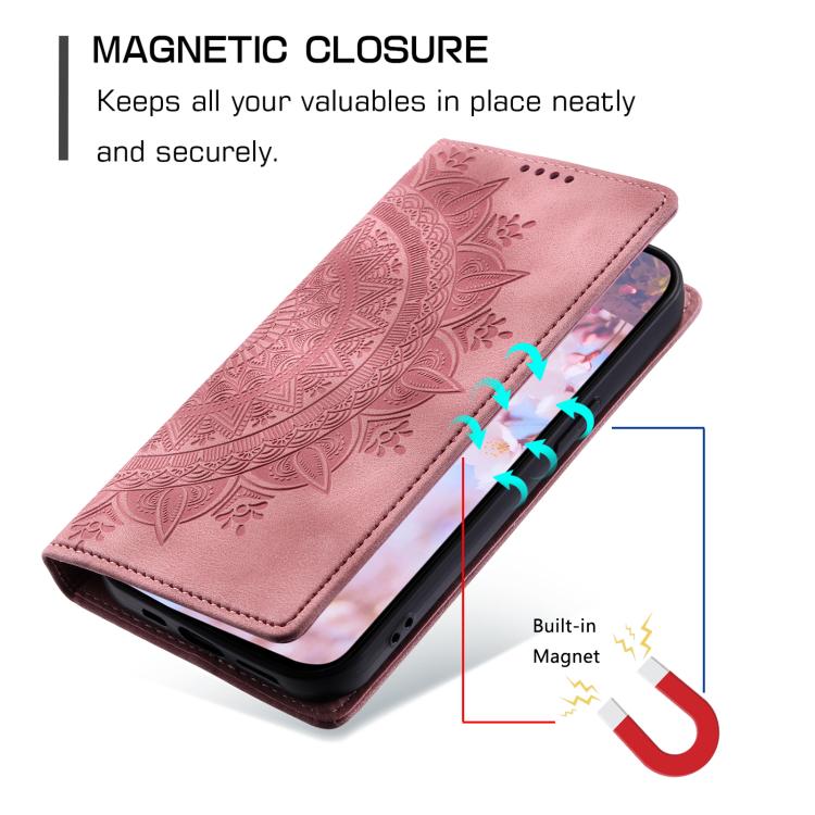 For iPhone 16e Totem Embossed Magnetic Leather Phone Case(Rose Gold) by bashfashion