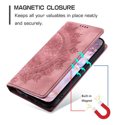 For iPhone 16e Totem Embossed Magnetic Leather Phone Case(Rose Gold) by bashfashion