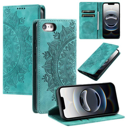 For iPhone 16e Totem Embossed Magnetic Leather Phone Case(Green) by bashfashion