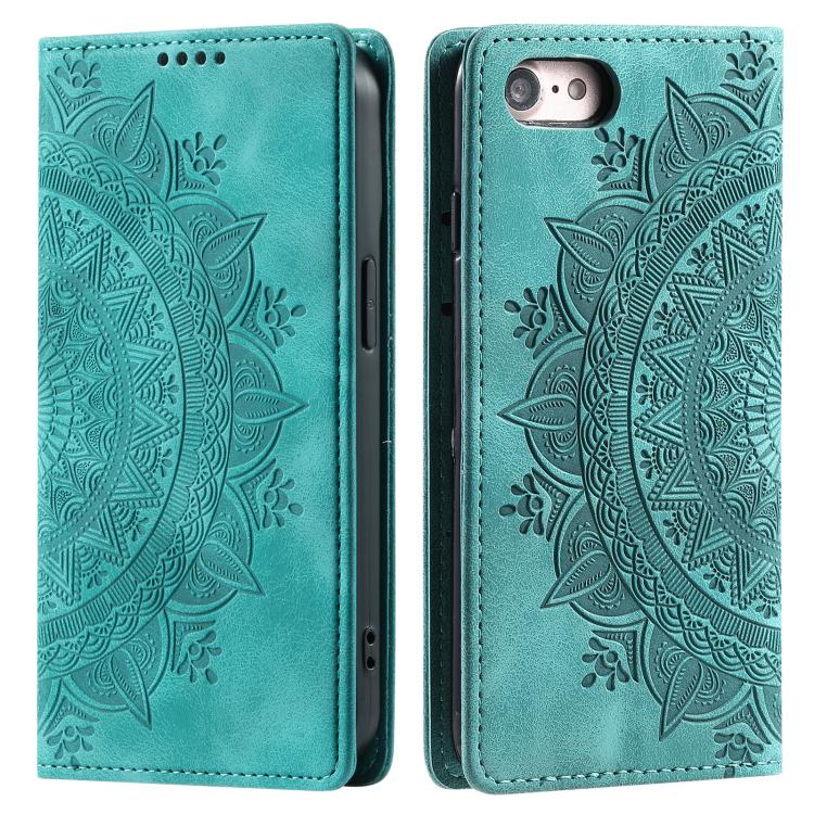 For iPhone 16e Totem Embossed Magnetic Leather Phone Case(Green) by bashfashion