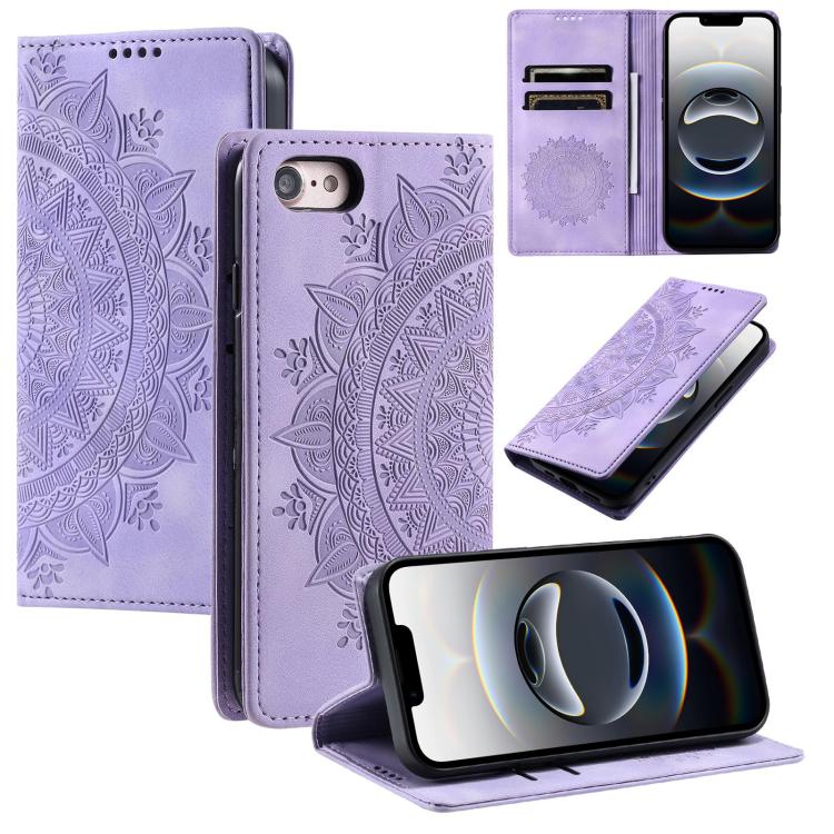 For iPhone 16e Totem Embossed Magnetic Leather Phone Case(Purple) by bashfashion