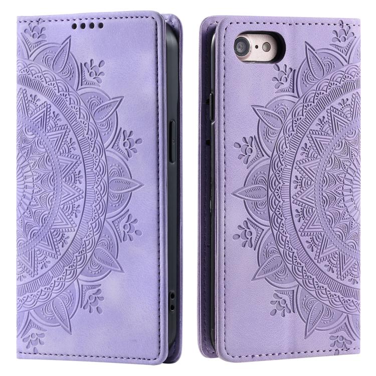 For iPhone 16e Totem Embossed Magnetic Leather Phone Case(Purple) by bashfashion