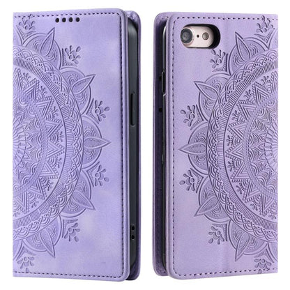 For iPhone 16e Totem Embossed Magnetic Leather Phone Case(Purple) by bashfashion