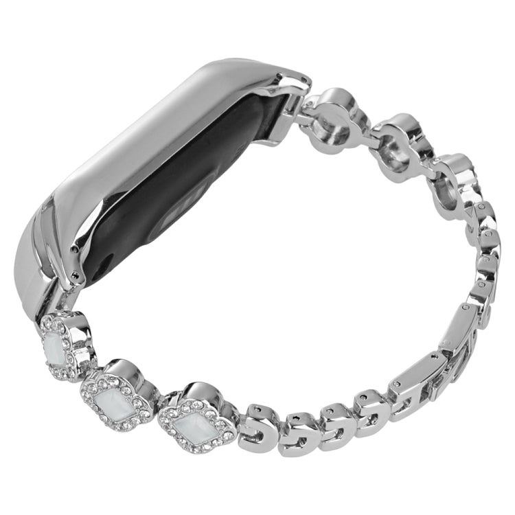 For Xiaomi Mi Band 6 / 5 Four-leaf Clover Diamond Metal Watch Band(Silver) by bashfashion