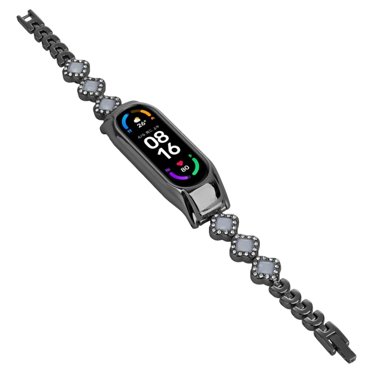 For Xiaomi Mi Band 7 Four-leaf Clover Diamond Metal Watch Band(Black) by bashfashion