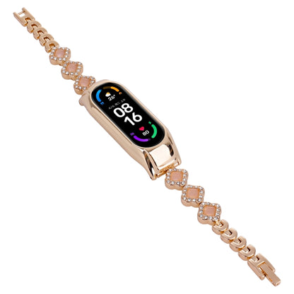 For Xiaomi Mi Band 8 Four-leaf Clover Diamond Metal Watch Band(Rose Gold) by bashfashion