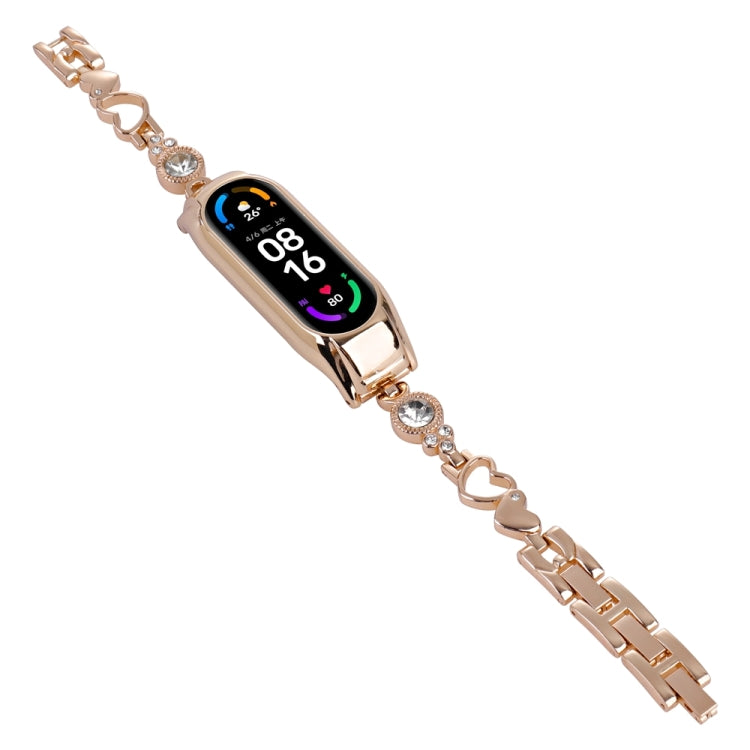 For Xiaomi Mi Band 8 Heart-to-heart Diamond Metal Watch Band(Rose Gold) by bashfashion