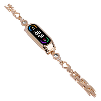 For Xiaomi Mi Band 8 Heart-to-heart Diamond Metal Watch Band(Rose Gold) by bashfashion