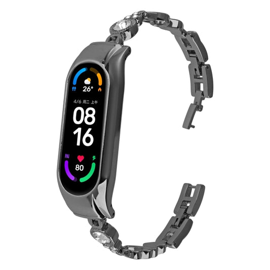 For Xiaomi Mi Band 7 Heart-to-heart Diamond Metal Watch Band(Black) by bashfashion
