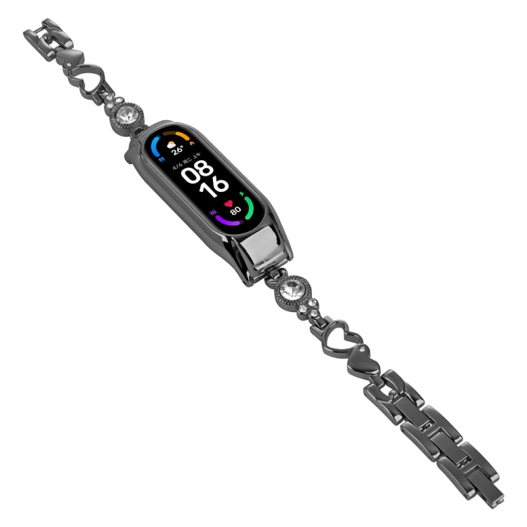 For Xiaomi Mi Band 6 / 5 Heart-to-heart Diamond Metal Watch Band(Black) by bashfashion