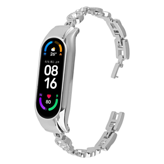 For Xiaomi Mi Band 6 / 5 Heart-to-heart Diamond Metal Watch Band(Silver) by bashfashion