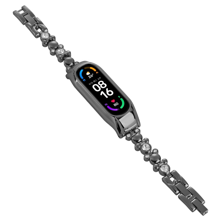For Xiaomi Mi Band 6 / 5 Cute Bear Diamond Metal Watch Band(Black) by bashfashion