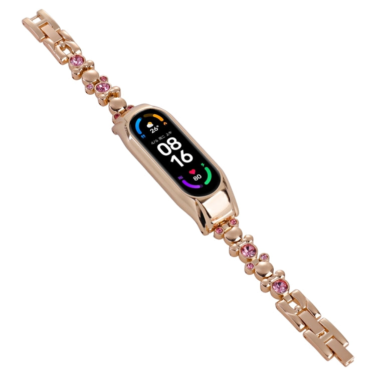 For Xiaomi Mi Band 6 / 5 Cute Bear Diamond Metal Watch Band(Rose Gold) by bashfashion