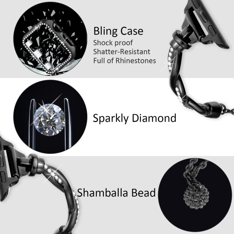 For Apple Watch Series 8 45mm Twist Bracelet Diamond Metal Watch Band(Black) by bashfashion