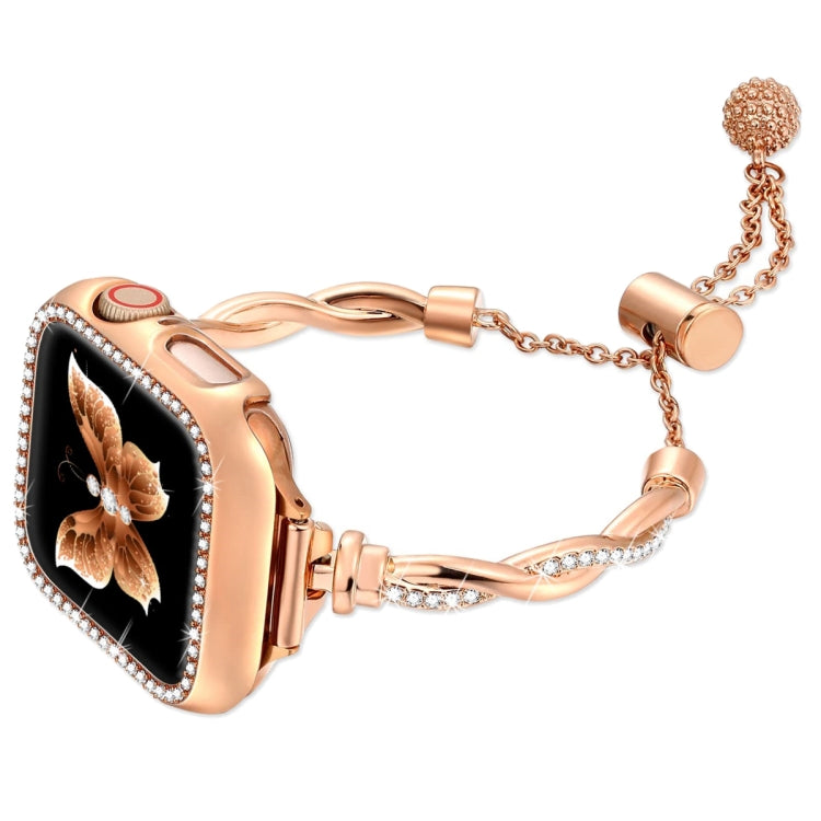 For Apple Watch SE 40mm Twist Bracelet Diamond Metal Watch Band(Rose Gold) by bashfashion
