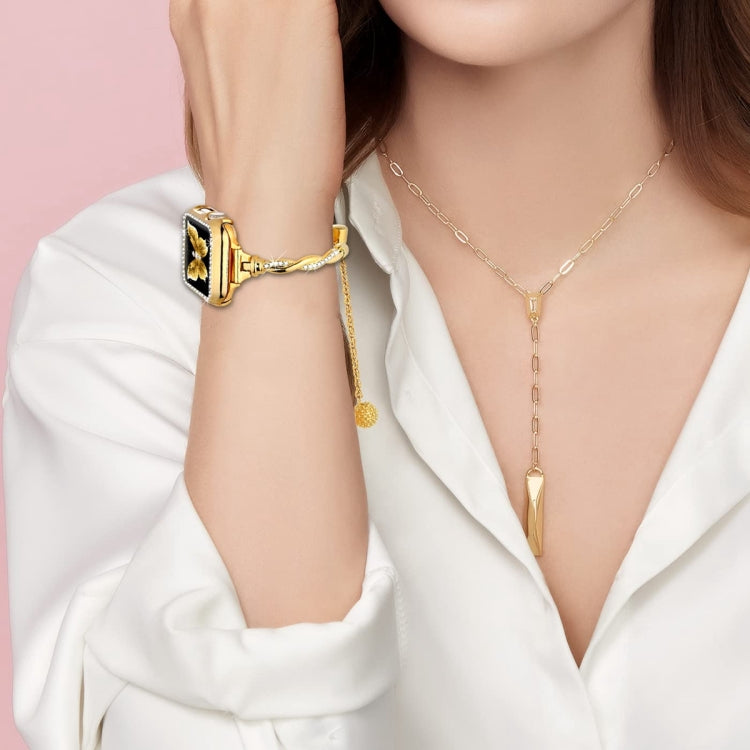 For Apple Watch Series 4 40mm Twist Bracelet Diamond Metal Watch Band(Gold) by bashfashion