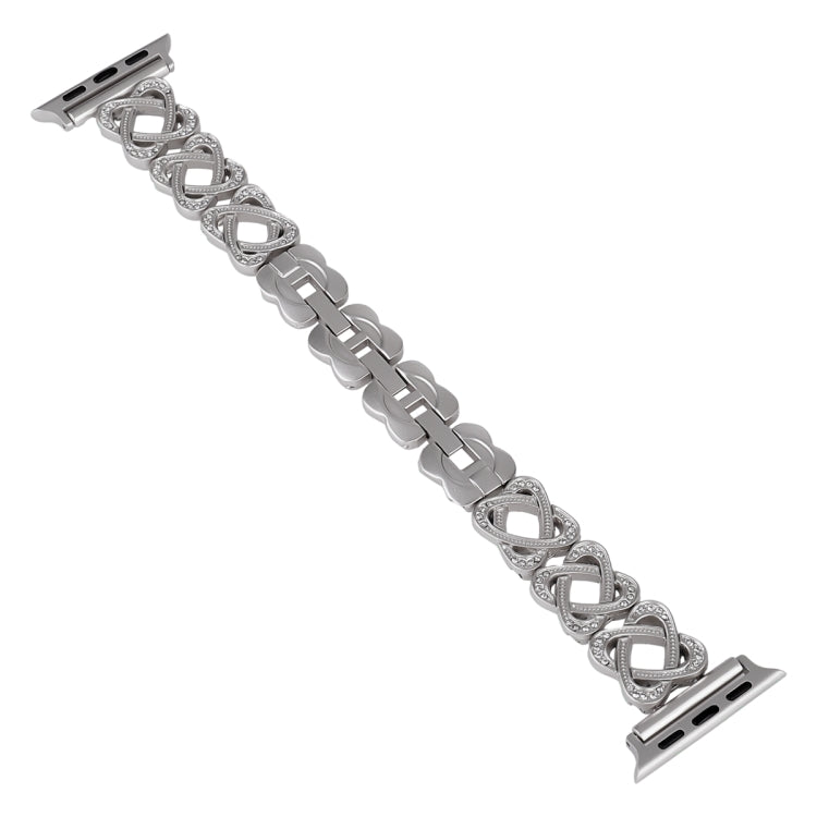 For Apple Watch Series 9 41mm Hearts Crossed Diamond Metal Watch Band(Starlight Color) by bashfashion