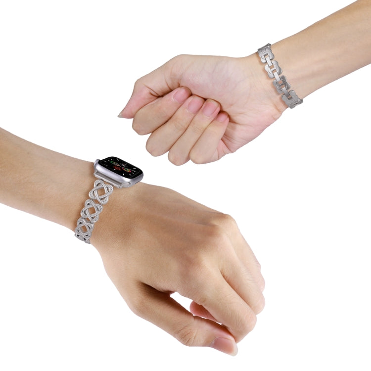For Apple Watch Series 9 41mm Hearts Crossed Diamond Metal Watch Band(Starlight Color) by bashfashion