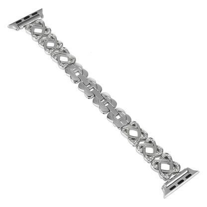 For Apple Watch SE 2022 40mm Hearts Crossed Diamond Metal Watch Band(Silver) by bashfashion