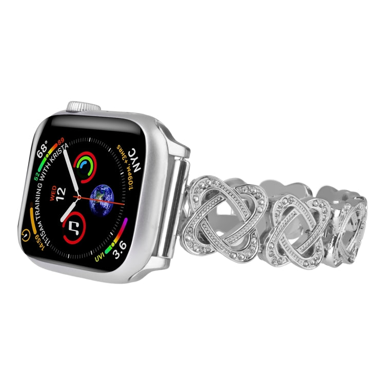 For Apple Watch SE 2022 40mm Hearts Crossed Diamond Metal Watch Band(Silver) by bashfashion