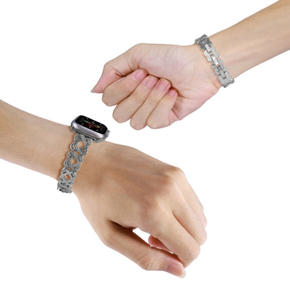 For Apple Watch SE 2022 40mm Hearts Crossed Diamond Metal Watch Band(Silver) by bashfashion