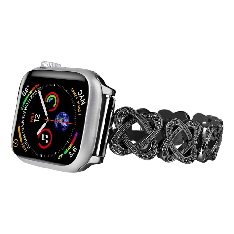For Apple Watch Series 7 41mm Hearts Crossed Diamond Metal Watch Band(Black) by bashfashion