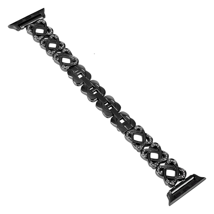 For Apple Watch SE 40mm Hearts Crossed Diamond Metal Watch Band(Black) by bashfashion