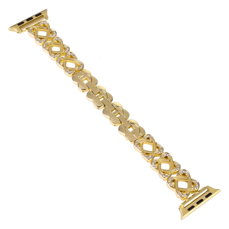 For Apple Watch SE 44mm Hearts Crossed Diamond Metal Watch Band(Gold) by bashfashion