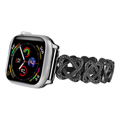 For Apple Watch Series 5 44mm Hearts Crossed Diamond Metal Watch Band(Black) by bashfashion