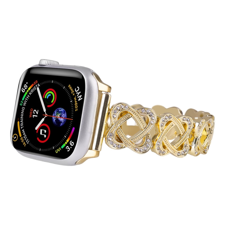For Apple Watch Series 5 44mm Hearts Crossed Diamond Metal Watch Band(Gold) by bashfashion