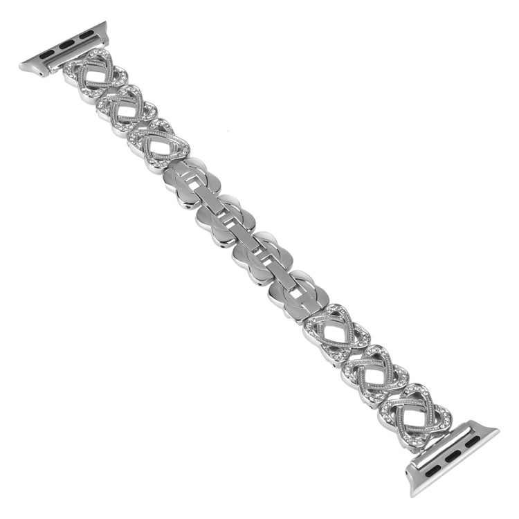 For Apple Watch Series 3 38mm Hearts Crossed Diamond Metal Watch Band(Silver) by bashfashion