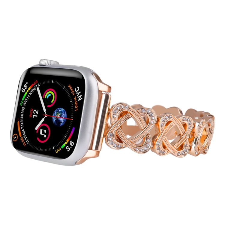 For Apple Watch Series 3 42mm Hearts Crossed Diamond Metal Watch Band(Rose Gold) by bashfashion