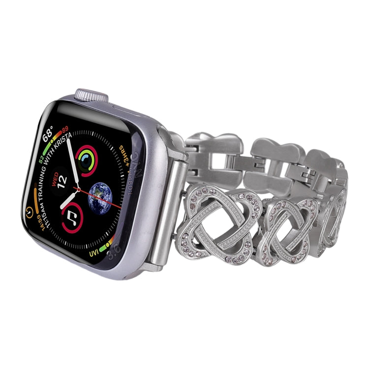 For Apple Watch Series 2 42mm Hearts Crossed Diamond Metal Watch Band(Starlight Color) by bashfashion