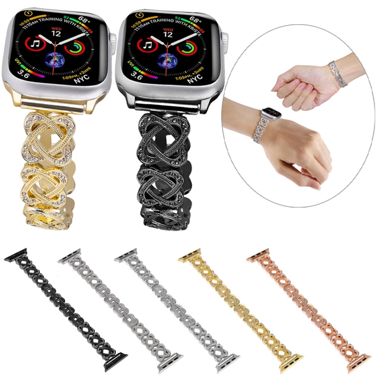 For Apple Watch Series 7 41mm Hearts Crossed Diamond Metal Watch Band(Black) by bashfashion