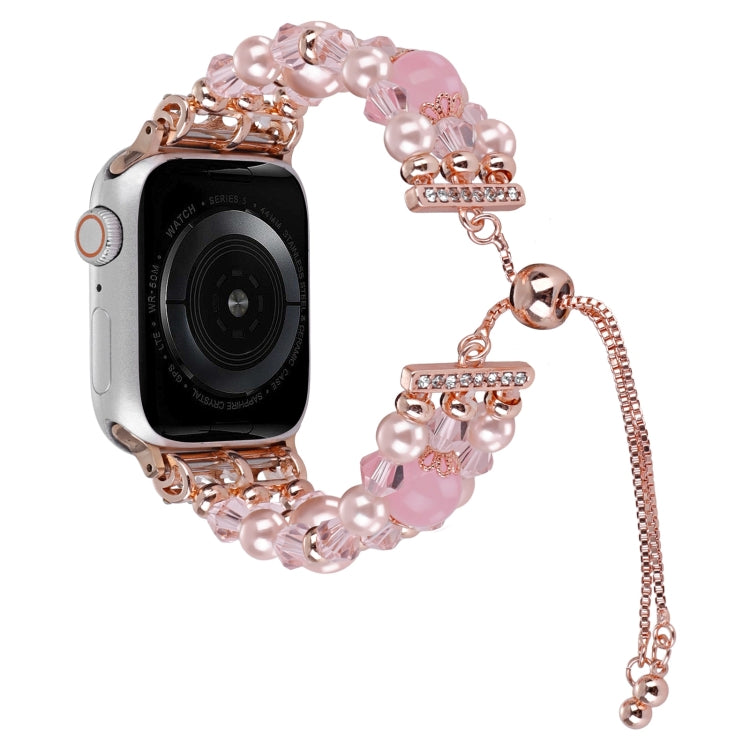 For Apple Watch Series 9 41mm Beaded Onyx Retractable Chain Watch Band(Pink) by bashfashion