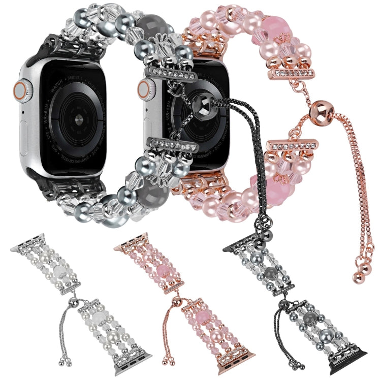 For Apple Watch Series 9 45mm Beaded Onyx Retractable Chain Watch Band(White) by bashfashion