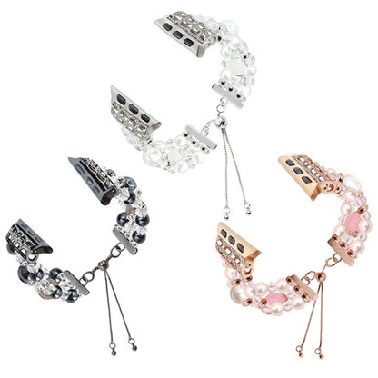 For Apple Watch Series 9 41mm Beaded Onyx Retractable Chain Watch Band(White) by bashfashion