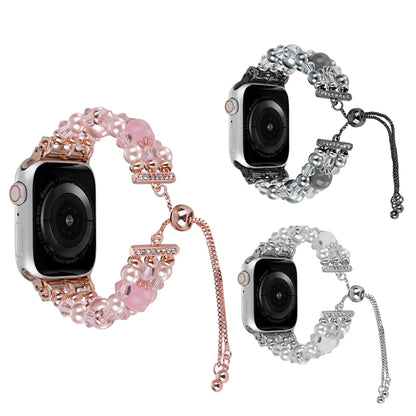 For Apple Watch Series 9 41mm Beaded Onyx Retractable Chain Watch Band(White) by bashfashion