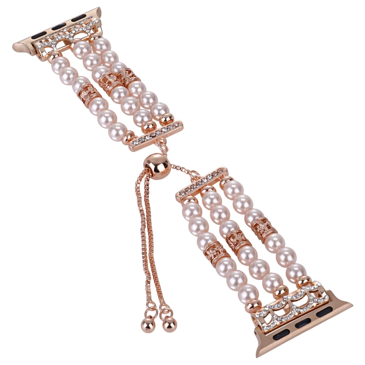 For Apple Watch Ultra 2 49mm Beaded Pearl Retractable Chain Watch Band(Pink) by bashfashion